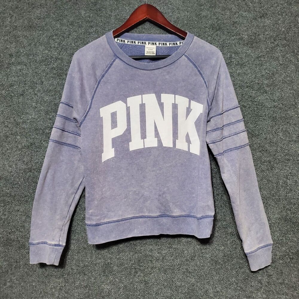 Pink Victorias Secret Sweater Womens Medium Purple Raglan Sleeves Preppy Sporty
